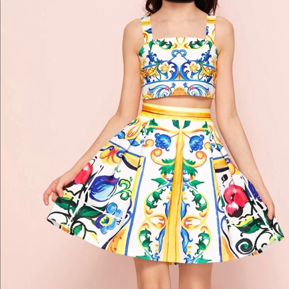 Shein floral top and skirt